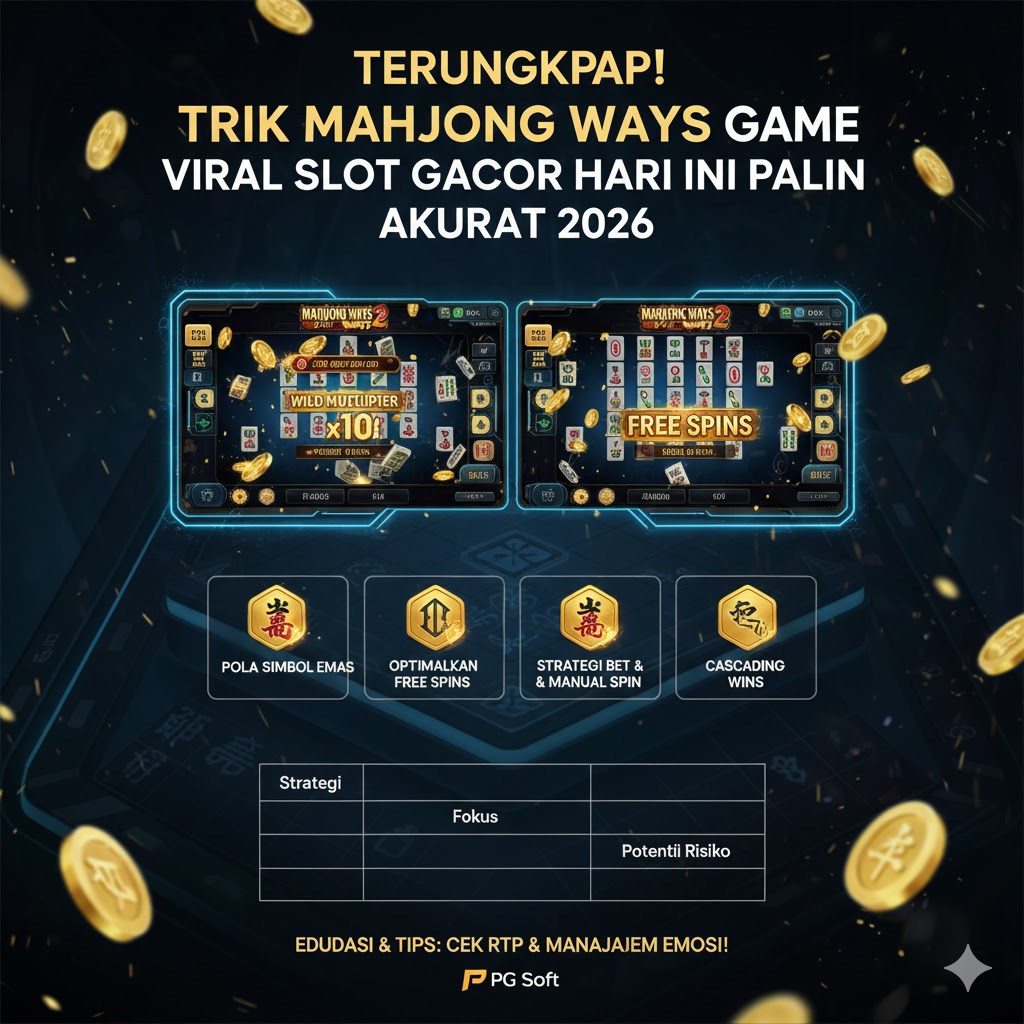 Infografis panduan Trik Mahjong Ways Game Viral yang menampilkan pola simbol emas, cara memicu free spins, dan tabel manajemen bet untuk slot gacor hari ini.